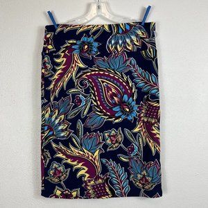 LULAROE CASSIE PENCIL SKIRT SIZE LARGE NAVY BLUE WITH FLORAL PRINT